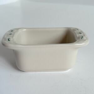 Longaberger Woven Traditions Cream and Green Trim Small Loaf Pan 4”
